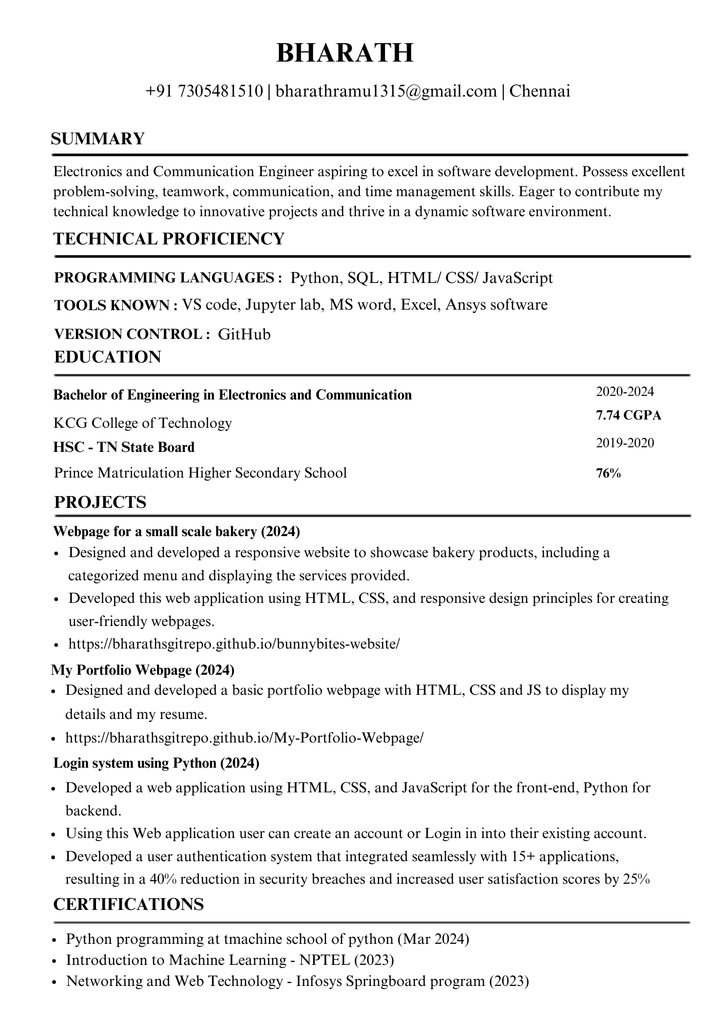 Bharath's Resume